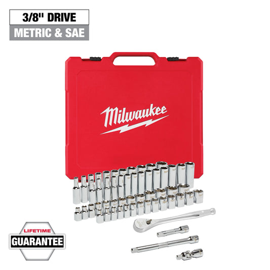 3/8" Drive 56pc Ratchet & Socket Set with FOUR FLAT SIDES - SAE & Metric