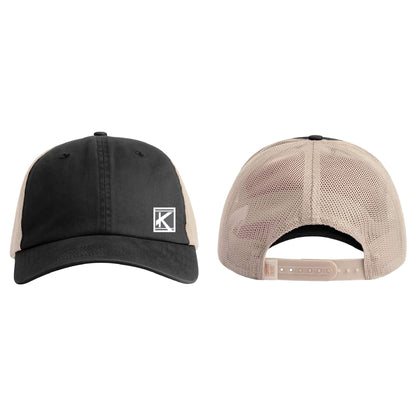 Sunwashed Trucker Cap with Woven Patch Block K
