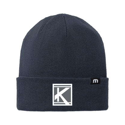 Solid Cuffed Beanie with Woven Patch Block K - Unisex Fit