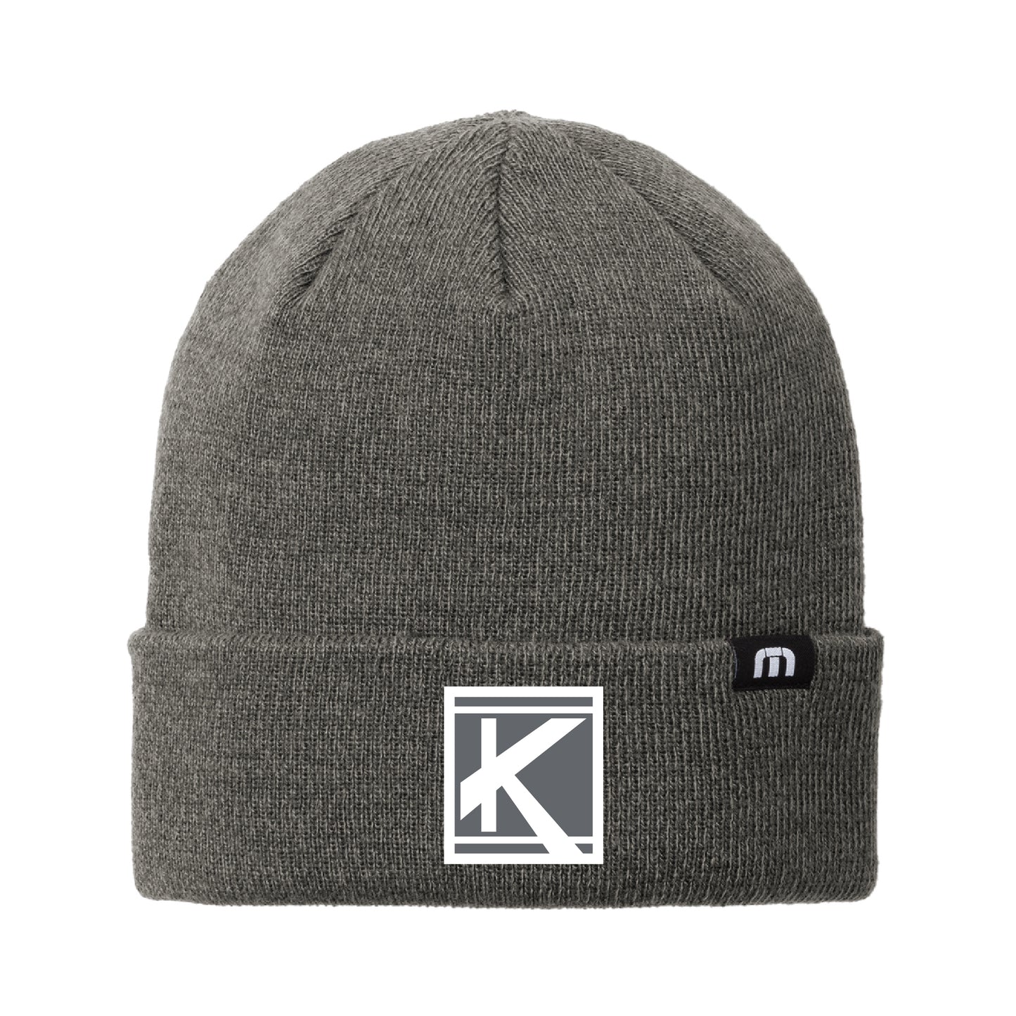 Solid Cuffed Beanie with Woven Patch Block K - Unisex Fit