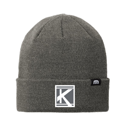 Solid Cuffed Beanie with Woven Patch Block K - Unisex Fit