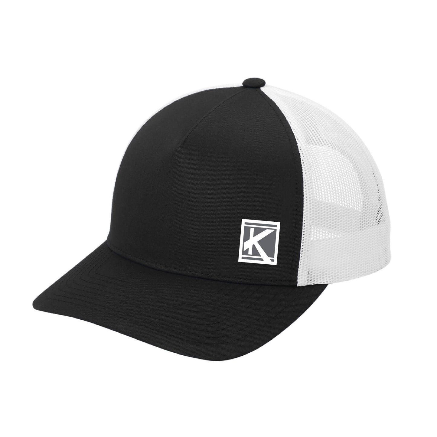YP Classics® Retro Trucker 5-Panel Cap with Woven Patch Block K - Unisex Fit