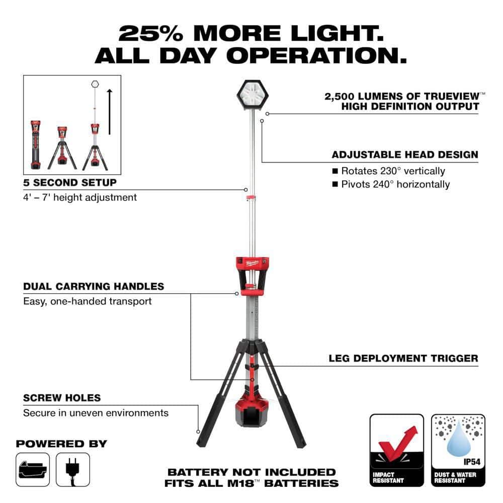 M18 18-Volt Lithium-Ion Cordless Rocket Dual Power Tower Light with M18 LED Flood Light