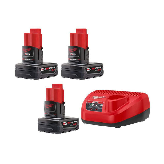 M12 12-Volt Lithium-Ion XC Extended Capacity 4.0 Ah Battery Pack (3-Pack), and Charger