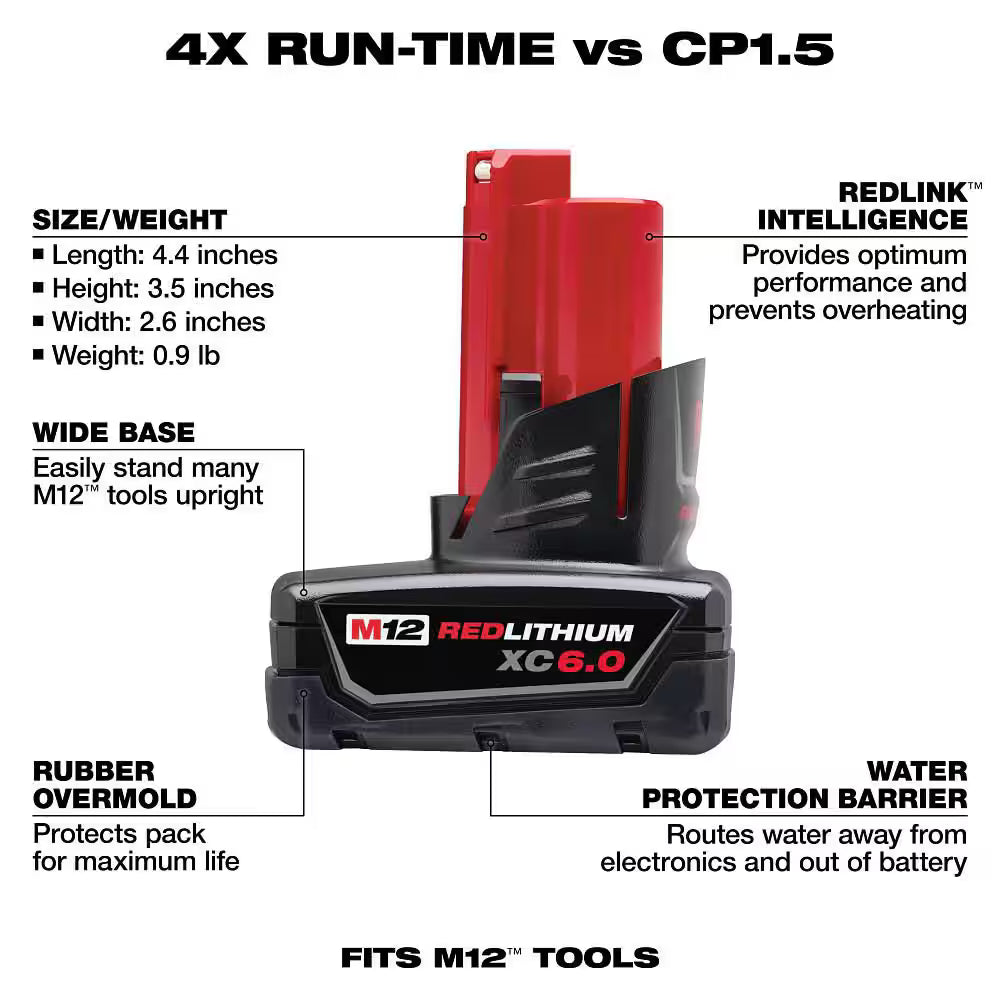 M12 12-Volt Lithium-Ion XC Extended Capacity 6.0Ah Battery Pack