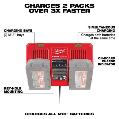 M18 18-Volt Lithium-Ion Dual Bay Rapid Battery Charger with 6.0Ah Battery Pack (2-Pack)